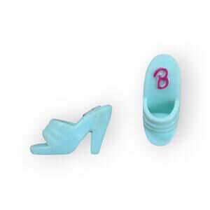 Pre-owned Vintage Barbie Doll Shoes With B Logo Slip-On Mules Heels Blue